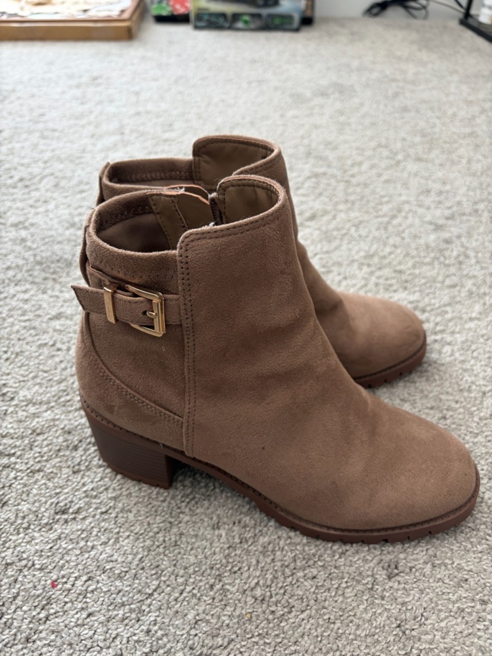 Women's Taupe Suede Ankle Boot with Buckle